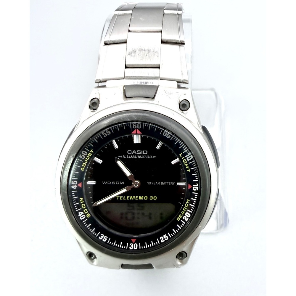 Casio Telememo 30 AW-80 Ana-Digi World Time Alarm Men's Watch Working